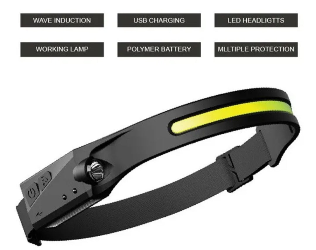 Linterna LED Frontal Recargable con Sensor de Movimiento — Camping y Deporte