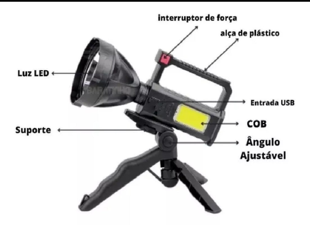 Linterna Recargable con Trípode L-832 — 4 Modos de Luz para Camping y Outdoor