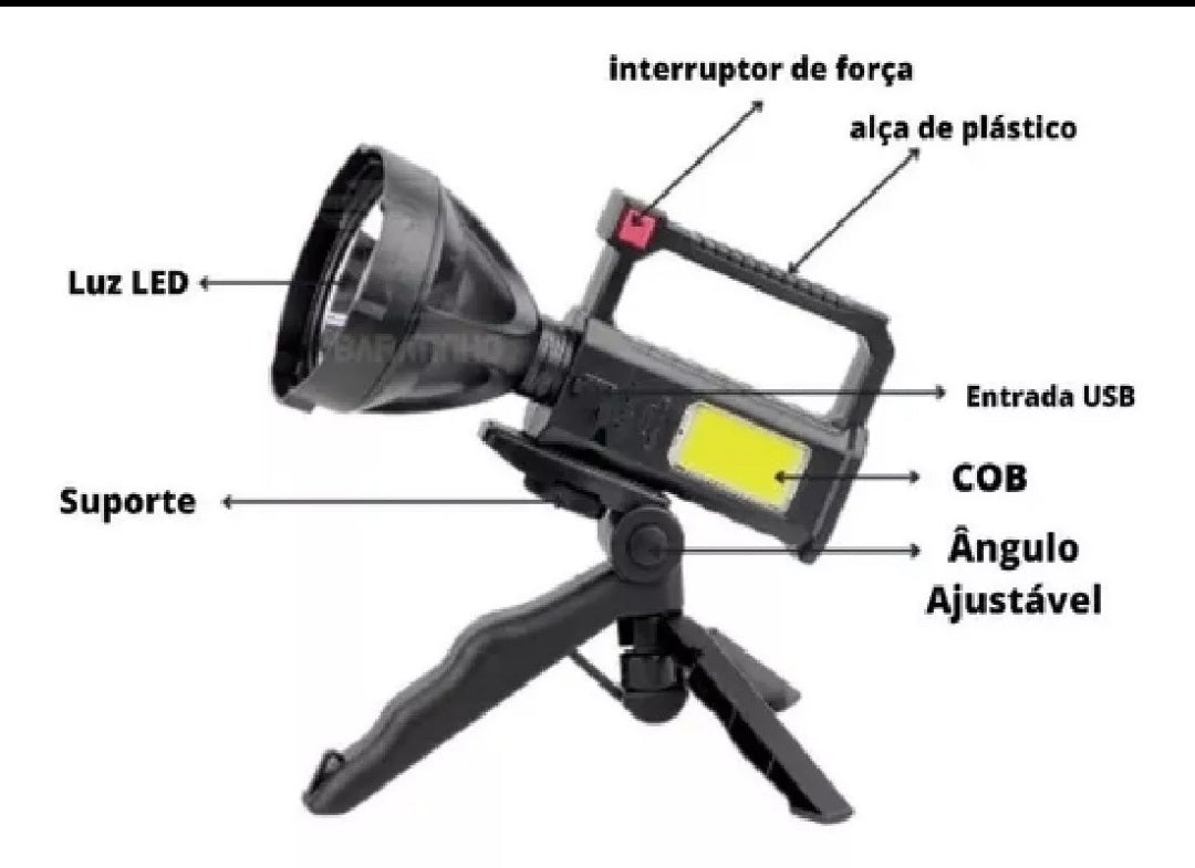 Linterna Recargable con Trípode L-832 — 4 Modos de Luz para Camping y Outdoor