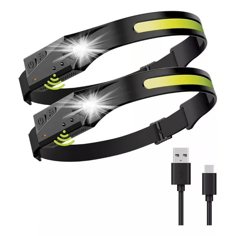 Linterna LED Frontal Recargable con Sensor de Movimiento — Camping y Deporte