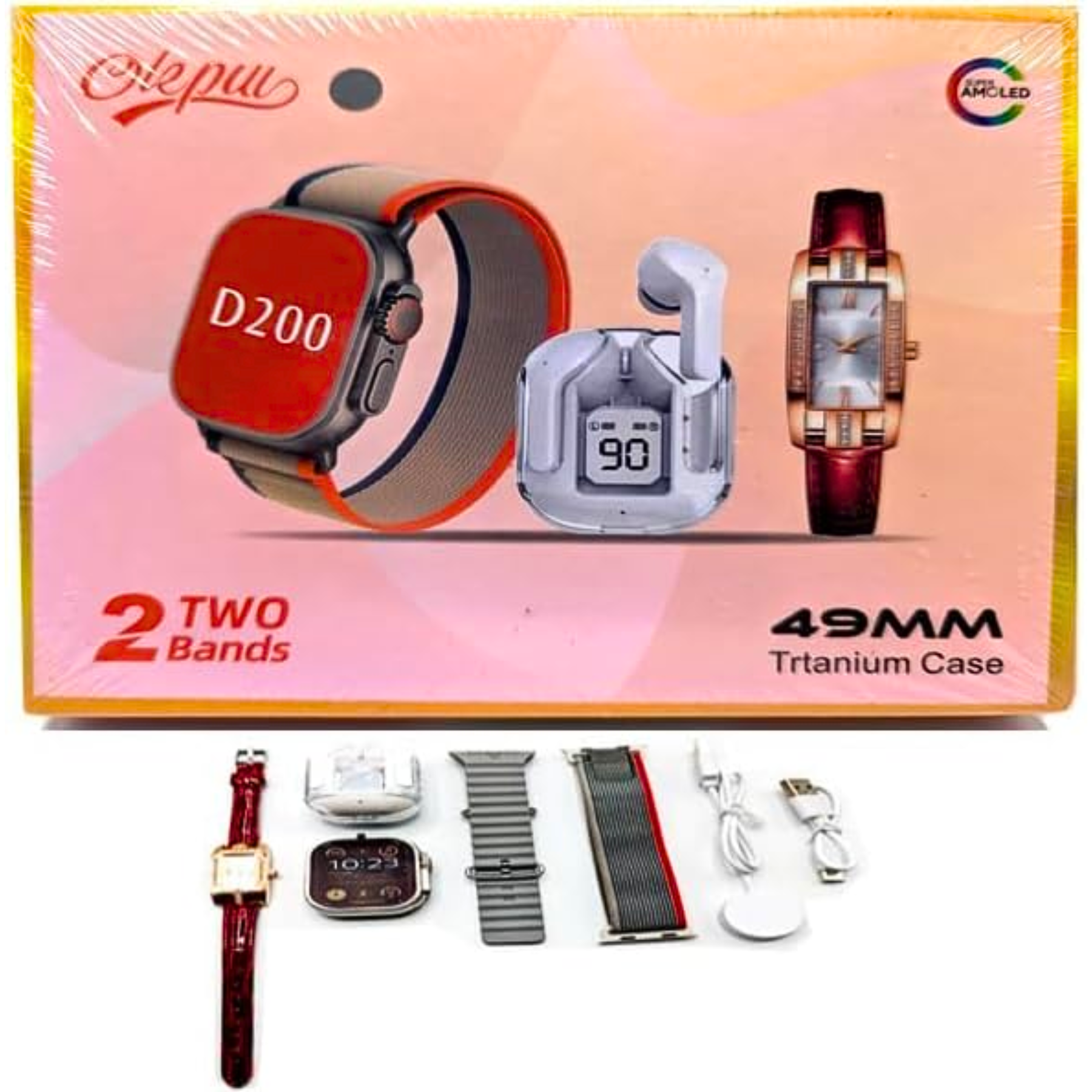 Kit Tech Mujer: Smartwatch D200 + Reloj Analógico + Audífonos Inalámbricos