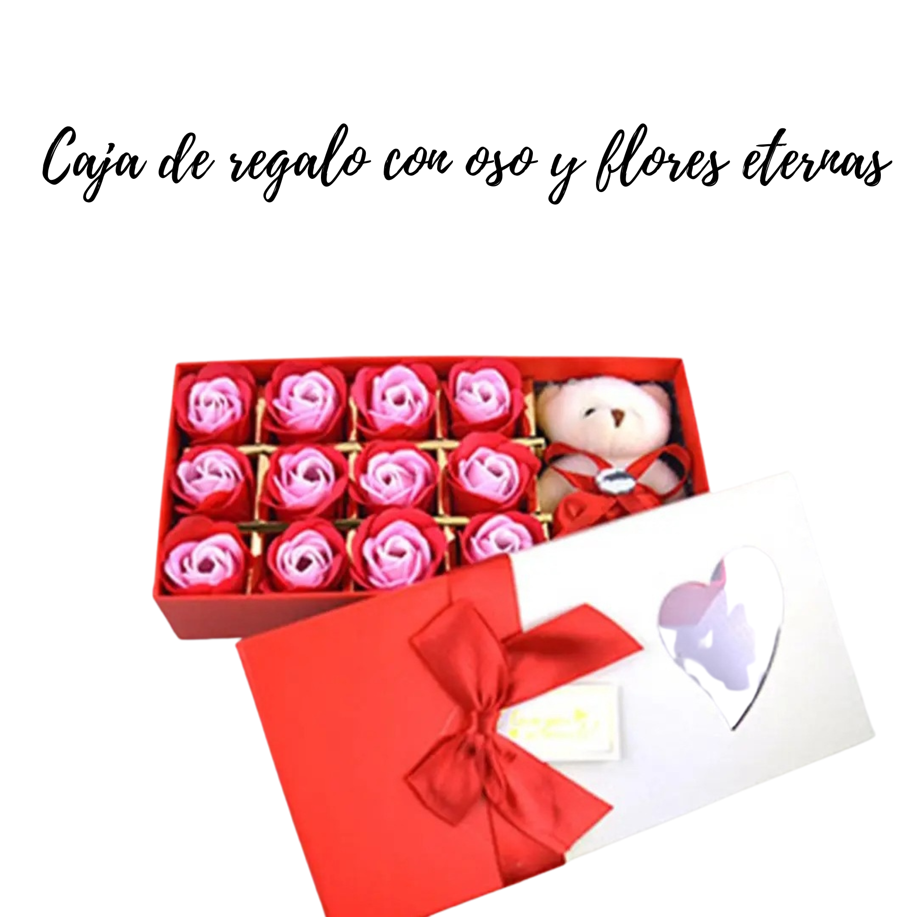 Caja de Regalo con Oso y Rosas Eternas — Regalo Romántico para Ella