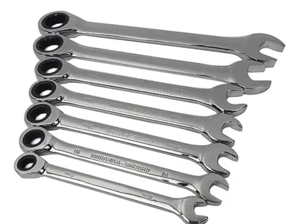 Juego de Llaves Punta Corona 7 Pcs con Chicharra Ratchet – Acero Cromado