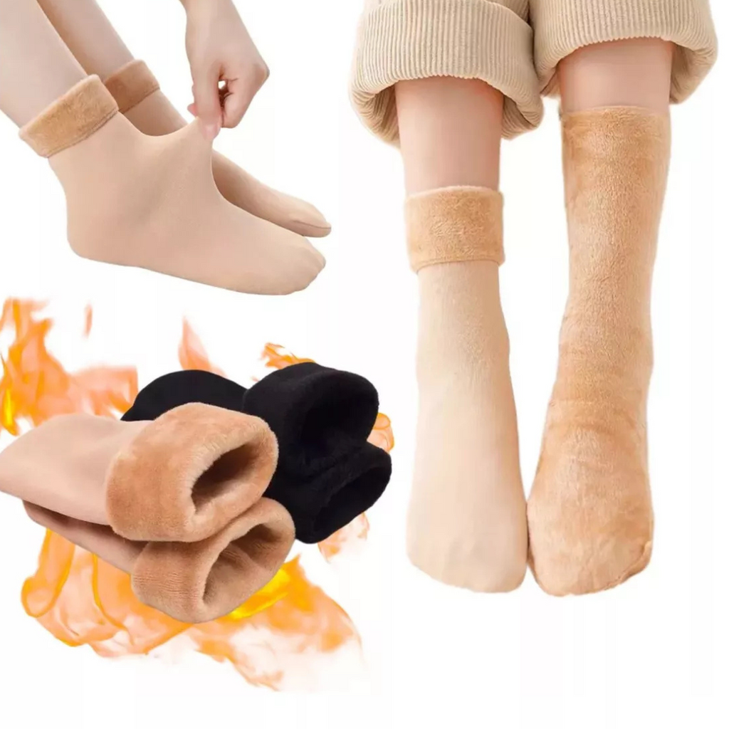 Pack 3 Pares Calcetines Térmicos Afelpados — Talla Única, Negro y Beige