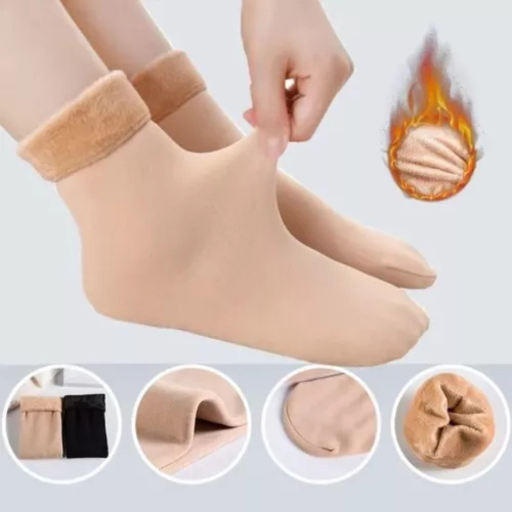 Pack 3 Pares Calcetines Térmicos Afelpados — Talla Única, Negro y Beige