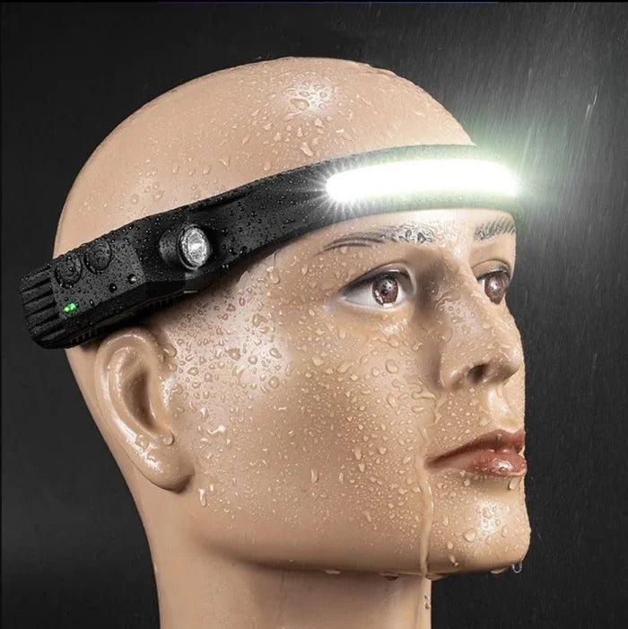 Linterna LED Frontal Recargable con Sensor de Movimiento — Camping y Deporte