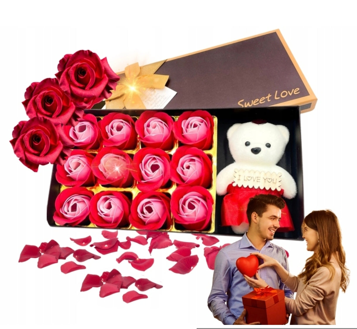Caja de Regalo con Oso y Rosas Eternas — Regalo Romántico para Ella