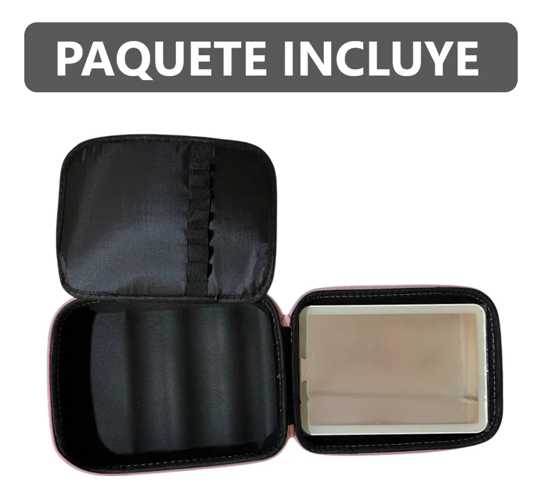 Cosmetiquero Portátil con Espejo y Luz LED — 3 Tonos de Luz para Maquillaje Perfecto