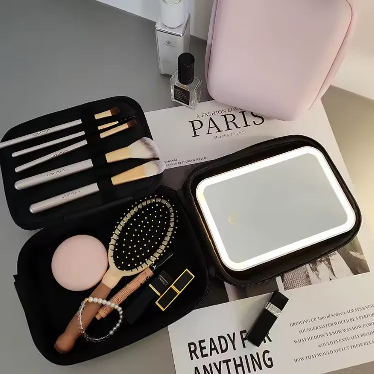 Cosmetiquero Portátil con Espejo y Luz LED — 3 Tonos de Luz para Maquillaje Perfecto
