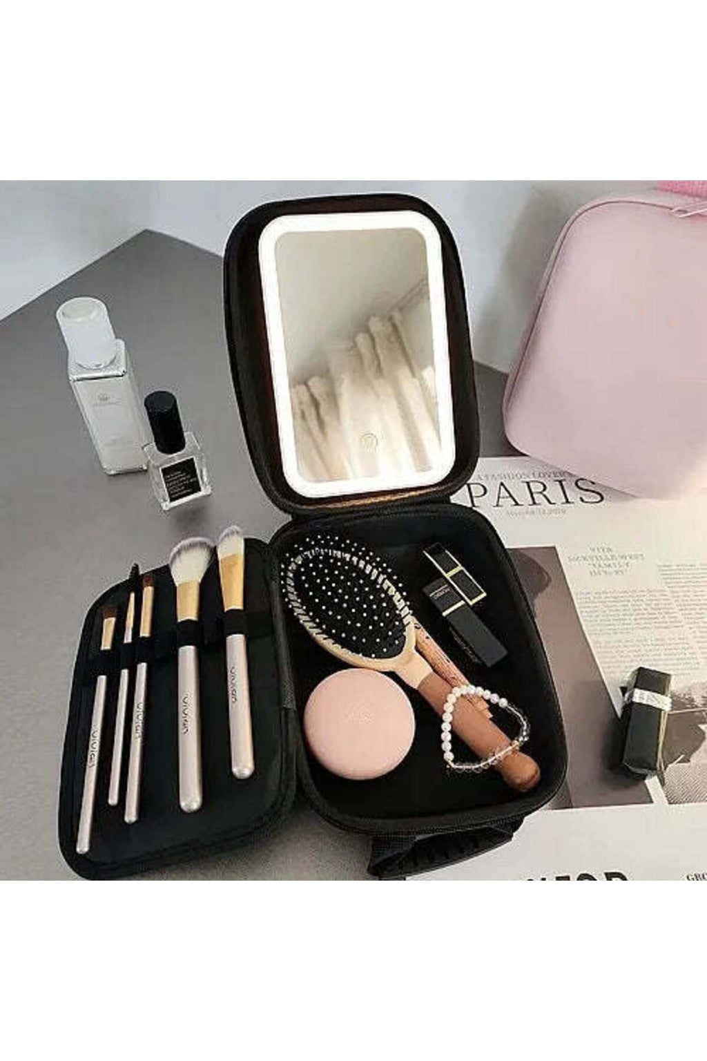 Cosmetiquero Portátil con Espejo y Luz LED — 3 Tonos de Luz para Maquillaje Perfecto