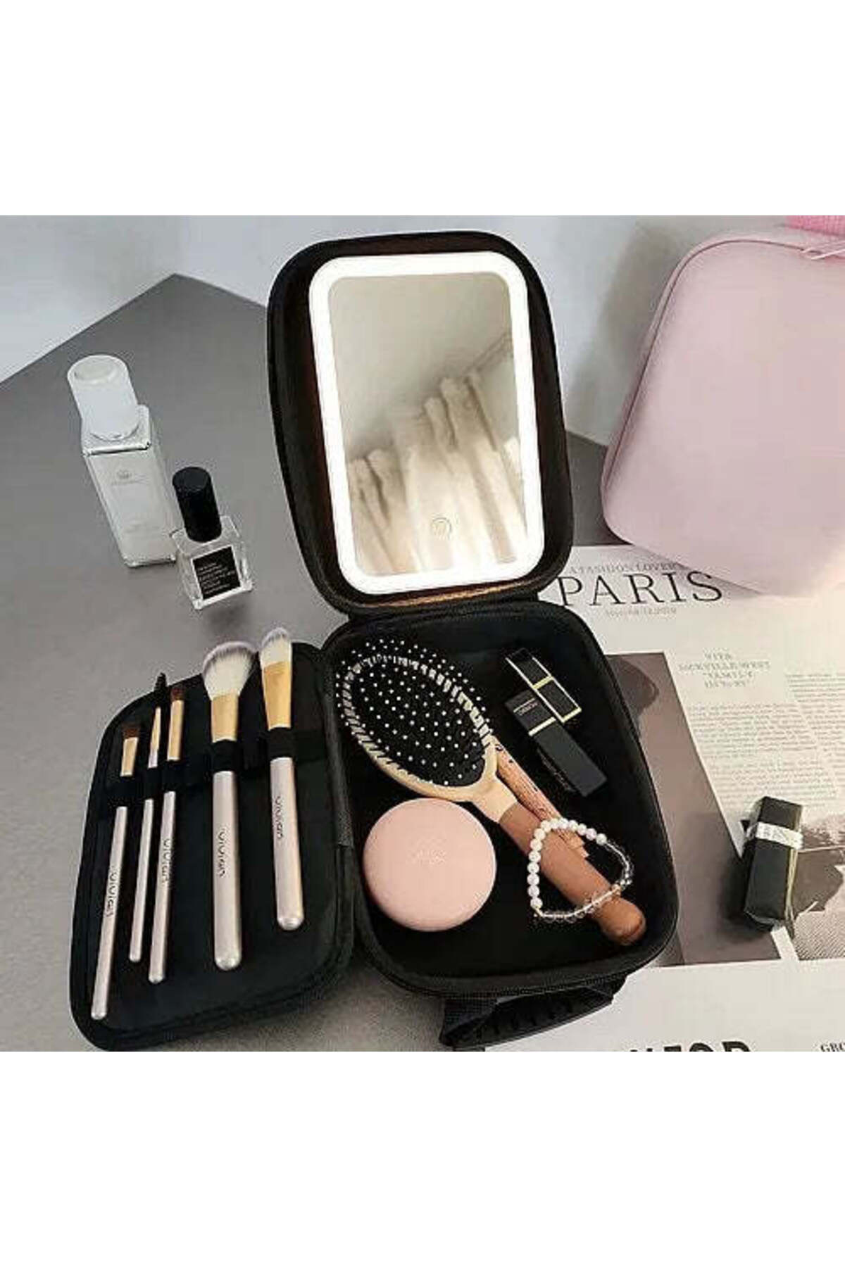 Cosmetiquero Portátil con Espejo y Luz LED — 3 Tonos de Luz para Maquillaje Perfecto