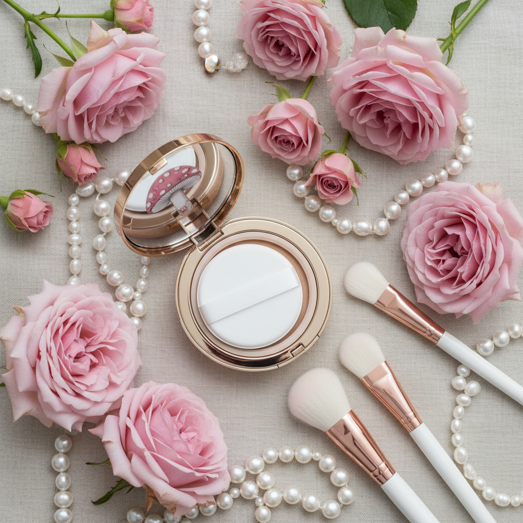 Flat lay cushion con rosas