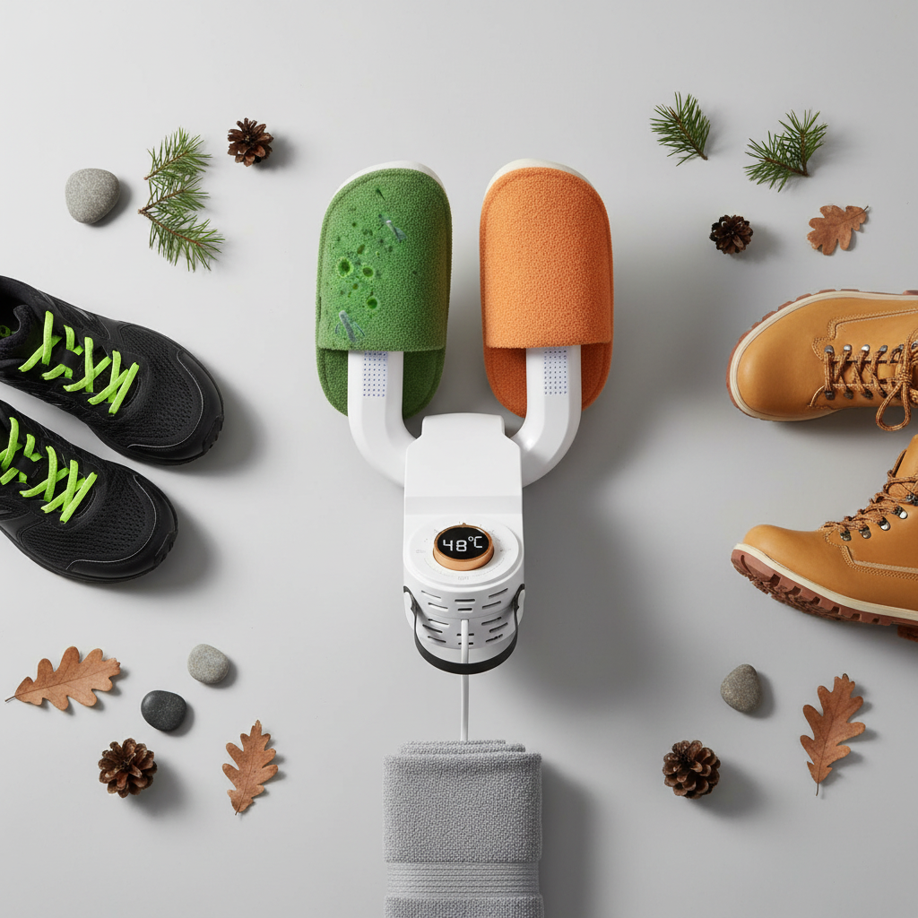 Flat lay secador zapatos