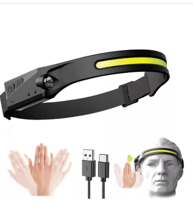 Linterna LED Frontal Recargable con Sensor de Movimiento — Camping y Deporte