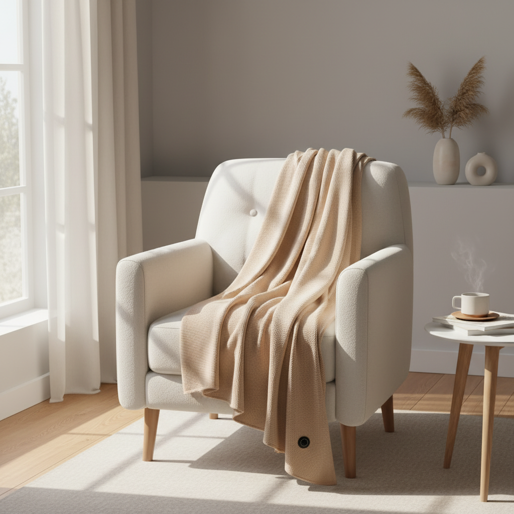 Manta calefactora en sillón