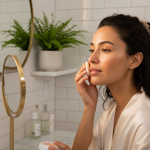 Mujer aplicando cushion