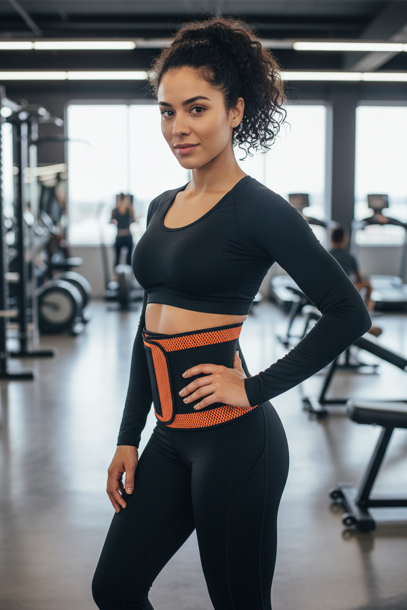 Mujer usando faja sport en gym