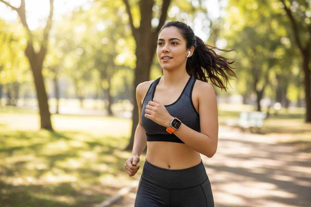 Mujer usando smartwatch
